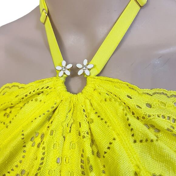 Savage X Fenty Bombshell Lace Bralette 2X Halter Neck Yellow Floral Medallion - Picture 4 of 8